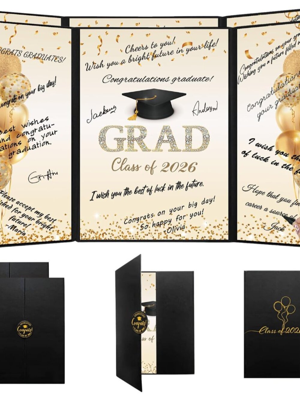 Black Gold Graduation Party Decorations, 2PCS Class of 2026 Congratulations Grad